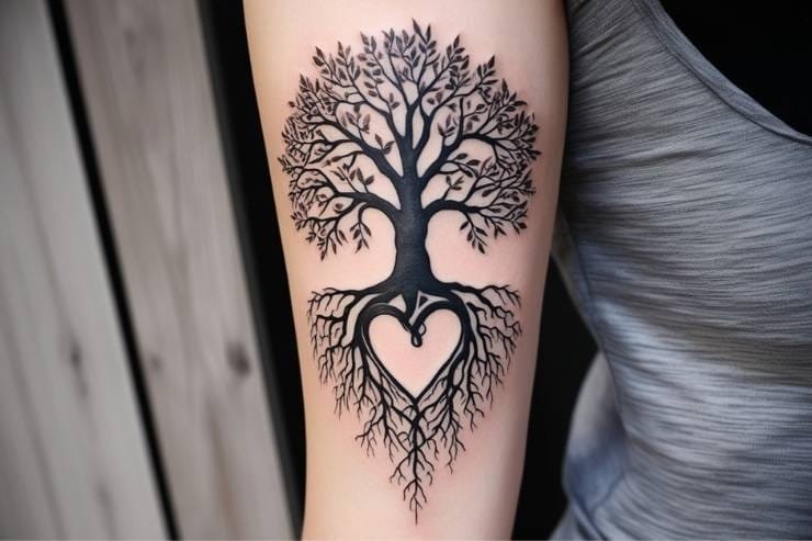 Anchored Tree With Roots And Heart Tattoo 2