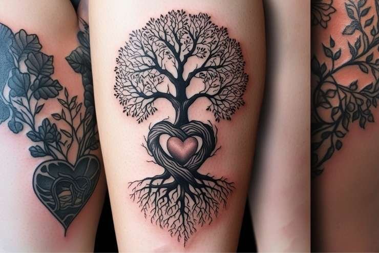 Anchored Tree With Roots And Heart Tattoo