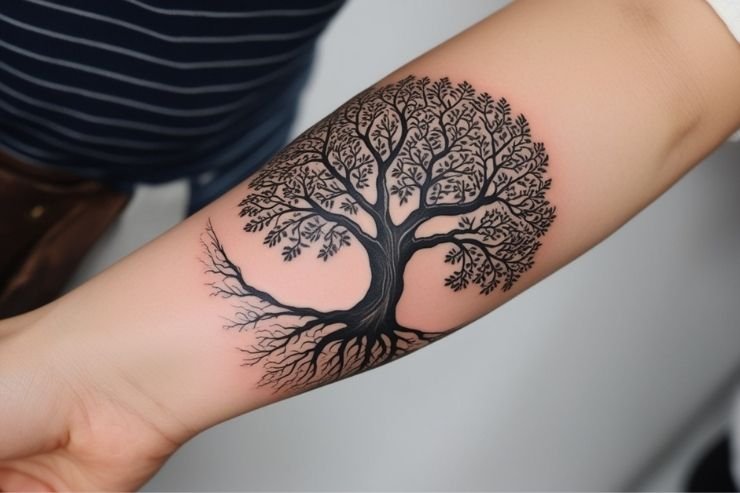 classic family tree with roots tattoo design 2