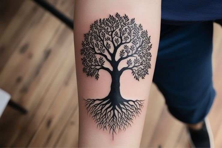 classic family tree with roots tattoo design