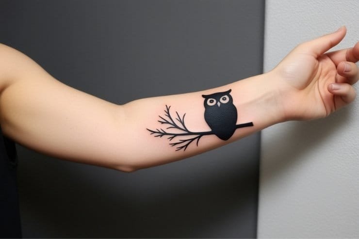 Dark Silhouette Owl Tattoo On Forearm 2