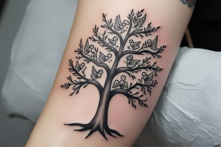 Family Tree With Angels On Branches Tattoo 2