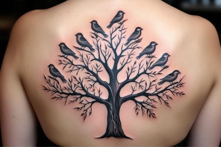 Family Tree With Birds On Branches Tattoo 2