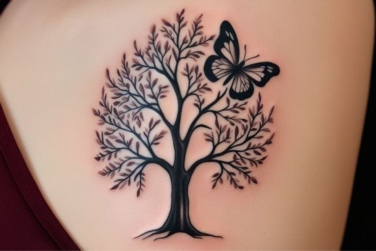 Family Tree With Butterfly Symbolizing Transformation Tattoo