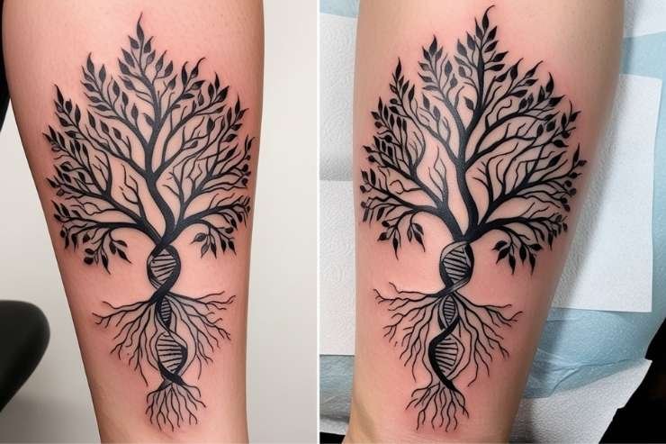 Family Tree With DNA Strands Roots Tattoo