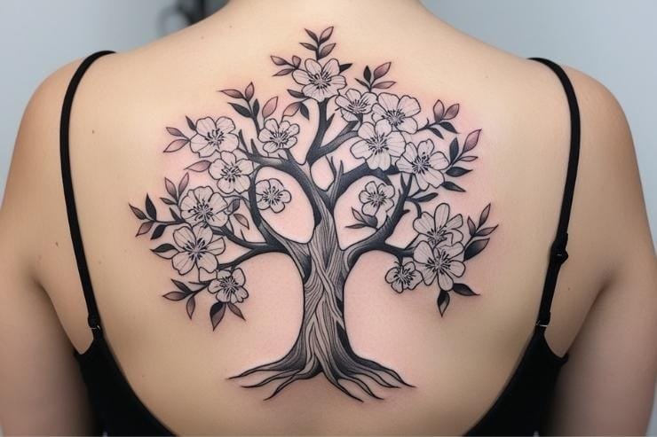 Family Tree With Flowered Branches Tattoo