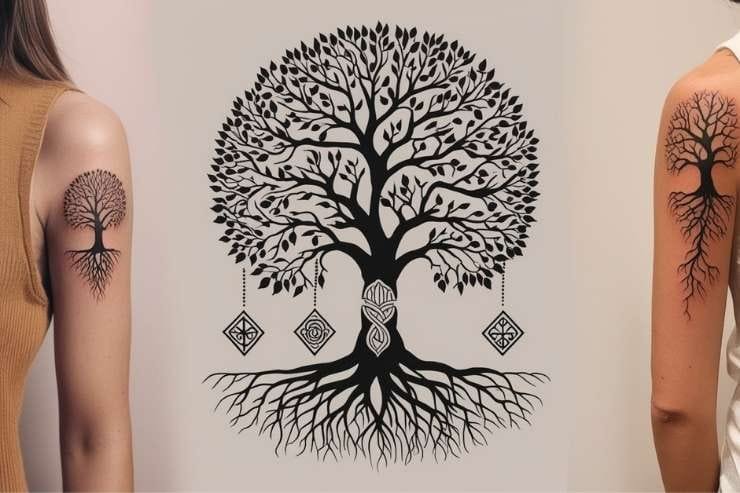 Family Tree With Grandparents' Roots Tattoo 2