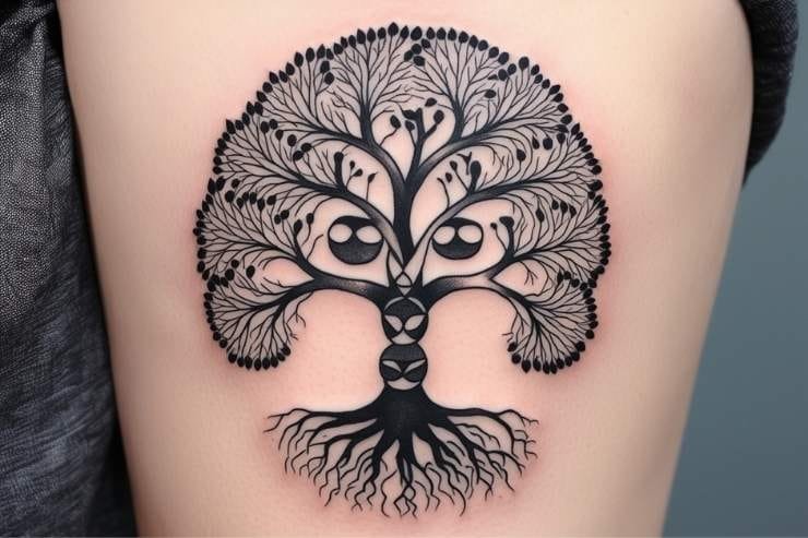 Family Tree With Grandparents' Roots Tattoo