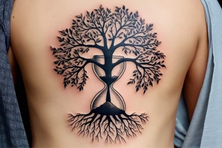 Family Tree With Hourglass Roots Tattoo 2