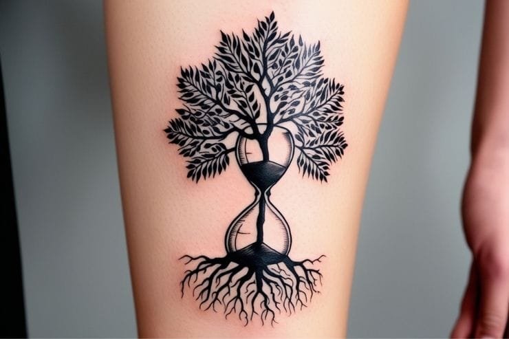 Family Tree With Hourglass Roots Tattoo