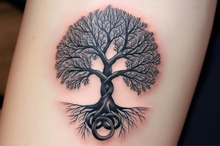 Family Tree With Intertwined Rings Tattoo 2