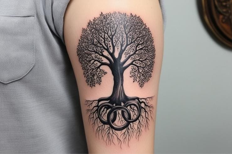 Family Tree With Intertwined Rings Tattoo
