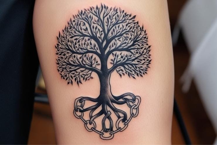 Family Tree With Linked Chain Roots Tattoo 2