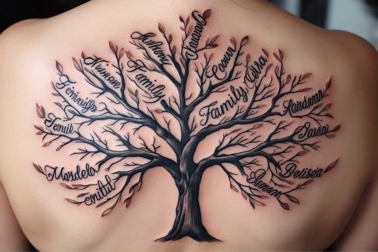 Family Tree With Names On Branches tattoo design