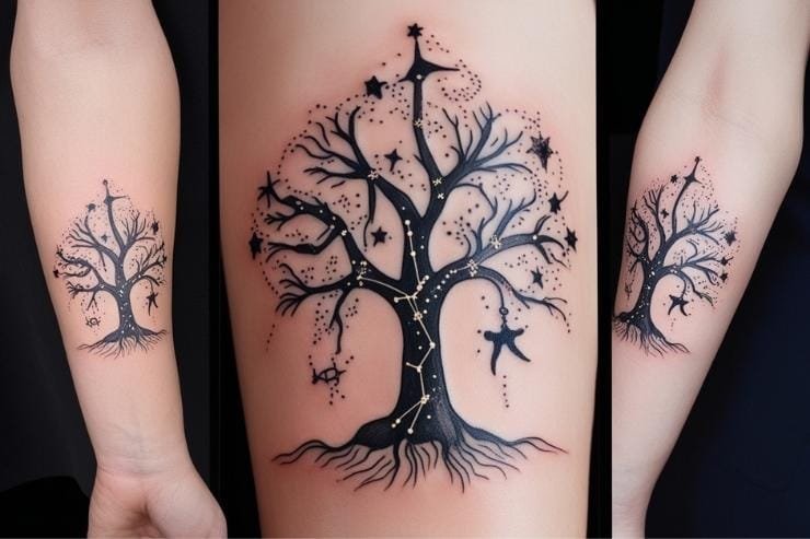 Family Tree With Stars And Constellations Tattoo 2