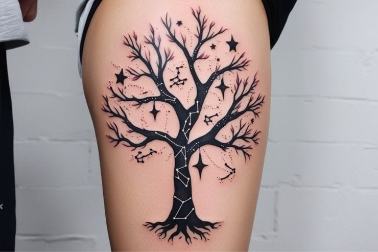 Family Tree With Stars And Constellations Tattoo