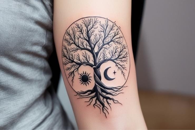 Family Tree With Sun And Moon Tattoo 2