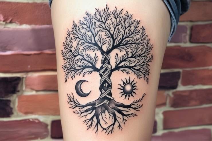 Family Tree With Sun And Moon Tattoo