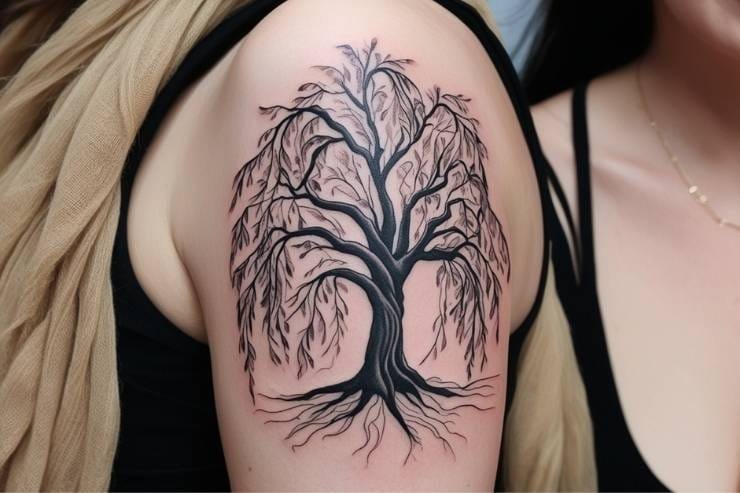Family Tree With Willow Branches Tattoo 2