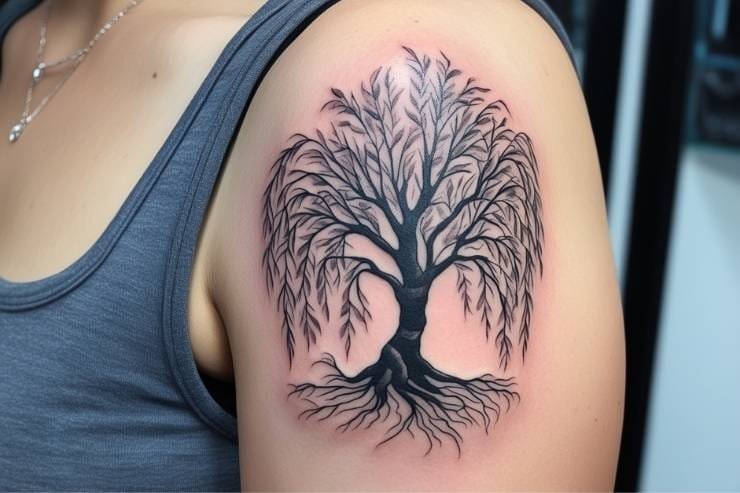 Family Tree With Willow Branches Tattoo