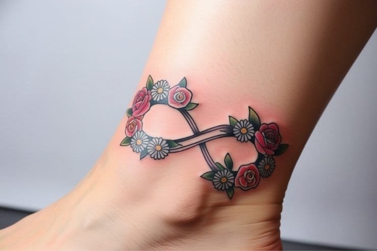 Floral Infinity Symbol Ankle Tattoo 2