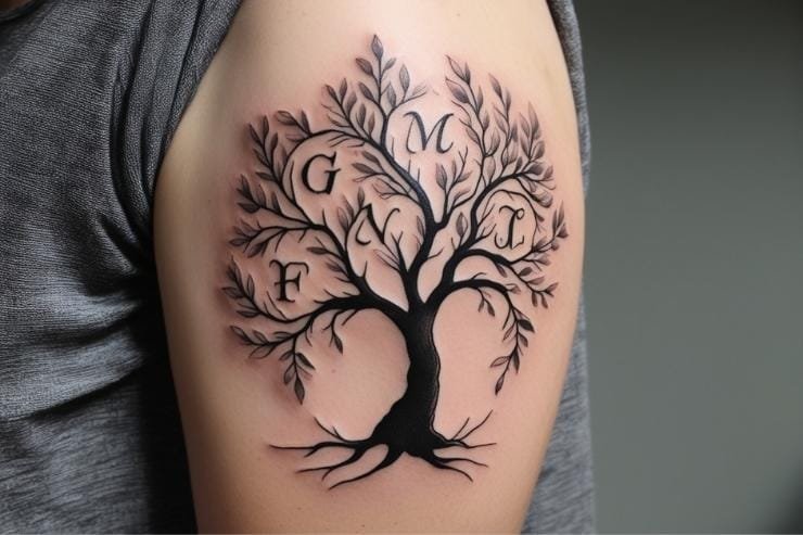 Flourishing Tree With Family Initials tattoo 2