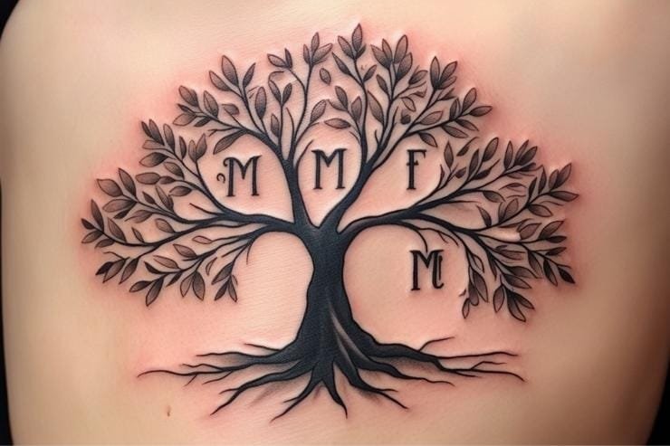 Flourishing Tree With Family Initials tattoo