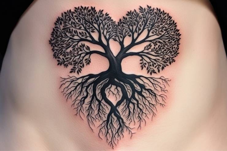 Interwoven Tree And Heart Roots Tattoo