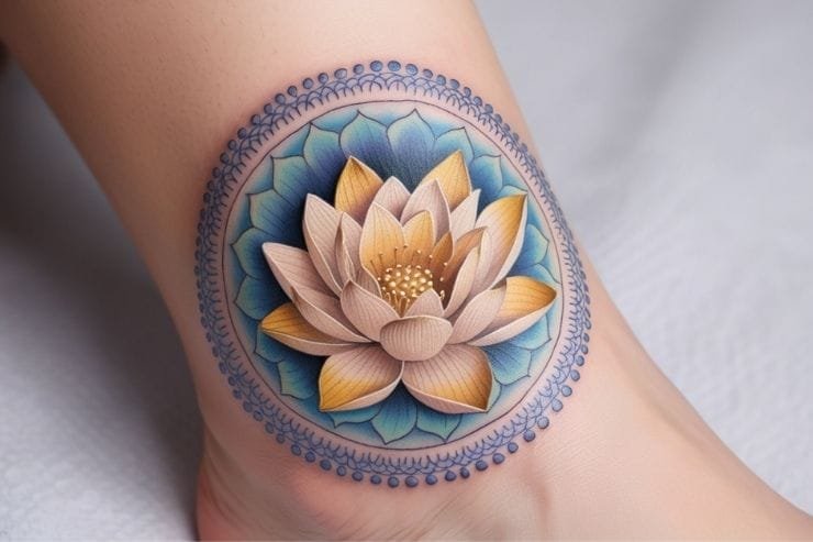 Lotus Flower Mandala Ankle Tattoo 2