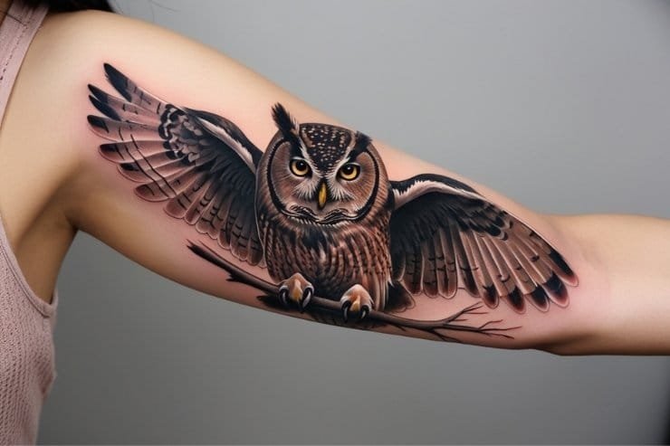 Majestic Realistic Owl Tattoo For Upper Arm 2