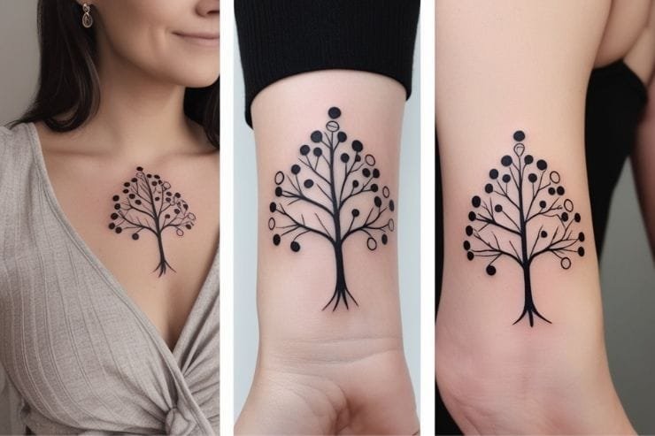 Minimalist Family Tree With Circles Tattoo
