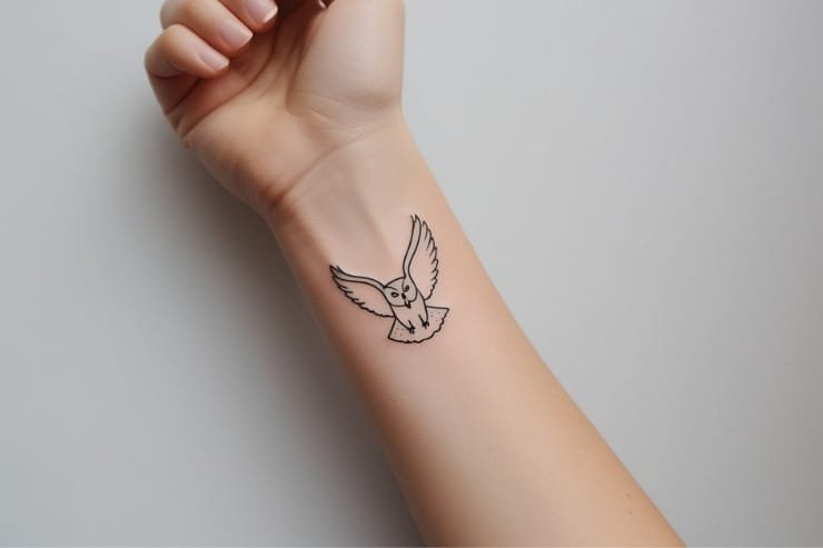 Minimalist Owl Outline Tattoo On Wrist 2
