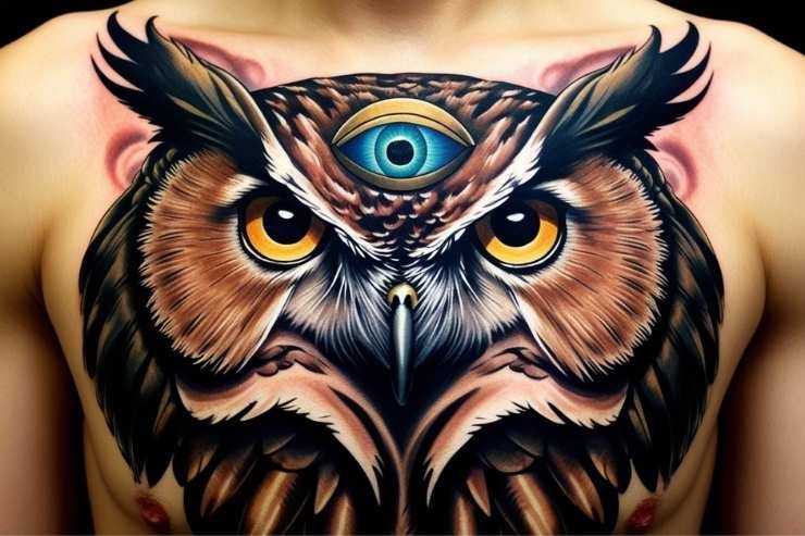 Mystical Owl With Third Eye On Chest