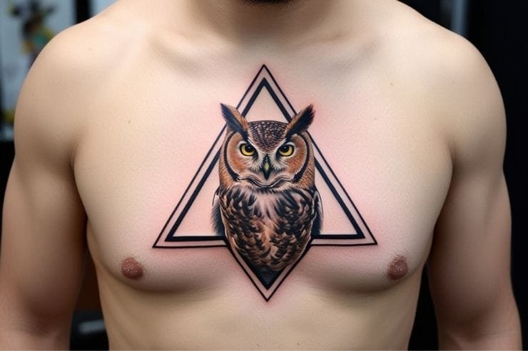 Owl Within Triangular Frame On Chest 2