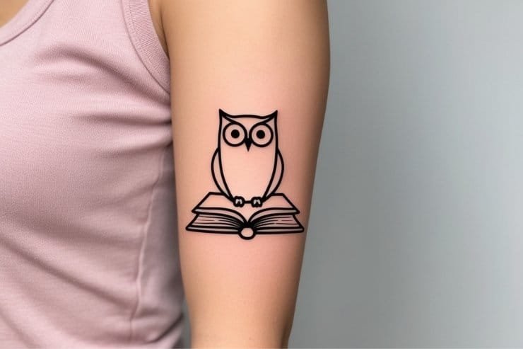 Small Owl With Book On Inner Arm 2