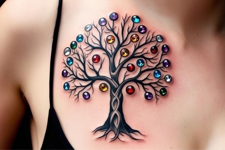 Tree Of Life With Birthstones Tattoo