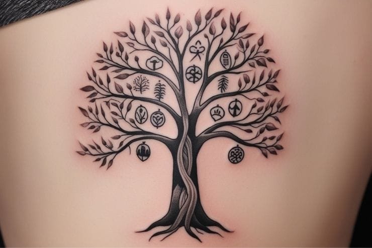 Tree Of Life With Family Legacy Symbols Tattoo 2