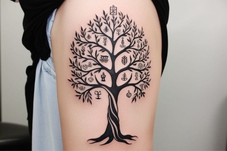 Tree Of Life With Family Legacy Symbols Tattoo