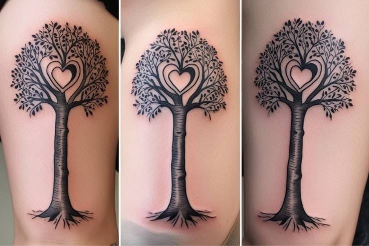 Tree With Engraved Heart in Trunk Tattoo 2