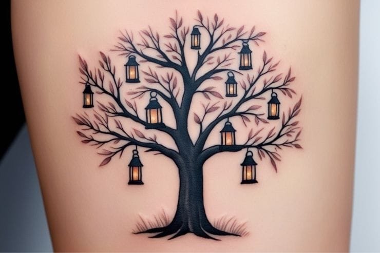 Tree With Lanterns Representing Each Member tattoo 2