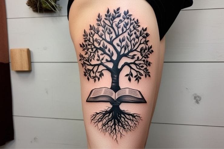 Tree With Open Book Roots Tattoo 2
