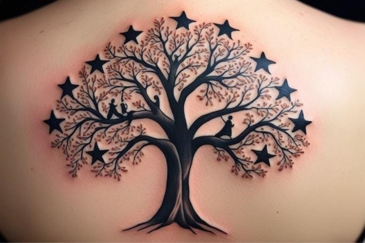 Tree With Stars Representing Ancestors Tattoo