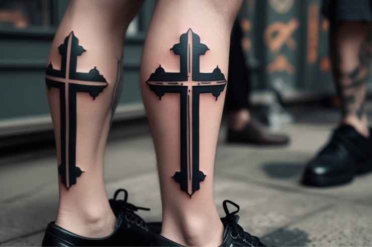 3 Cross Tattoo on the Leg