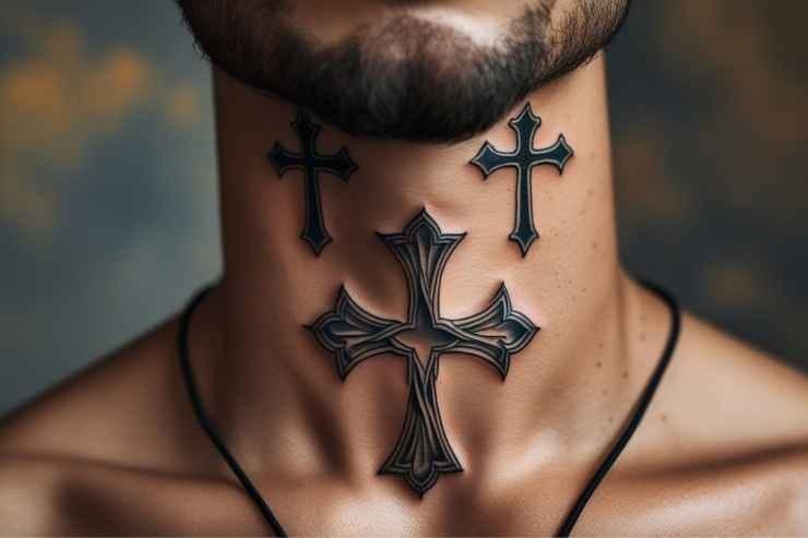 3 Cross Tattoo on the Neck