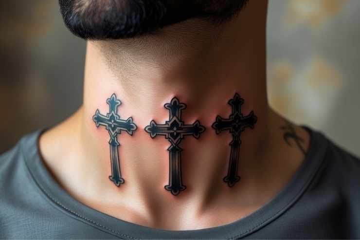 3 Cross Tattoos on the Neck