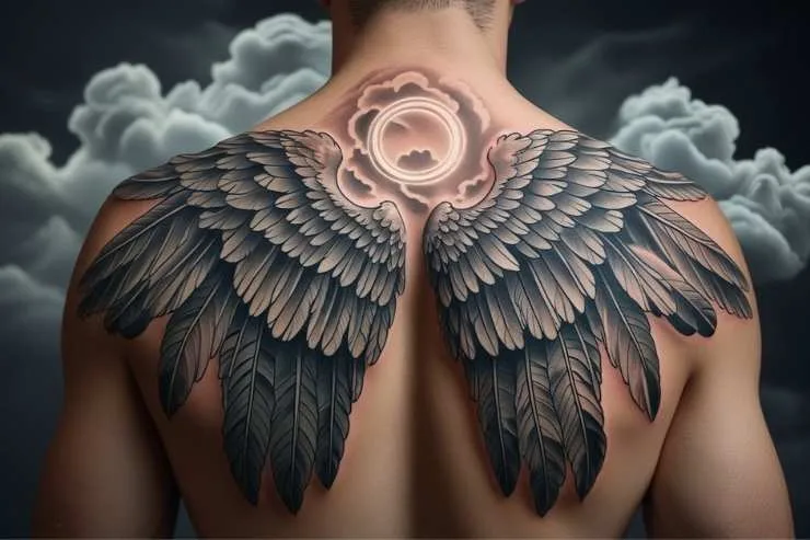 Angelic Wings in RIP Brother Tattoo