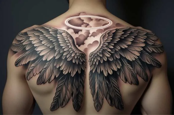 Angelic Wings in RIP Brother Tattoos