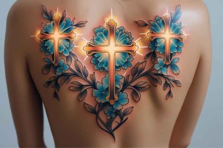 Blooming Cross Tattoo