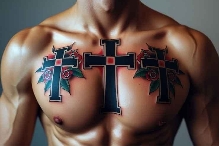 Bold 3 Cross tattoo on Chest