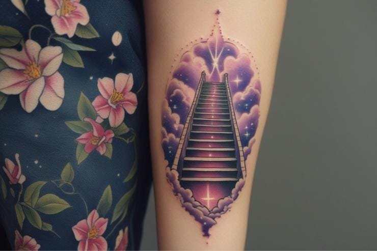 Celestial Stairway to Heaven Memorial Tattoo